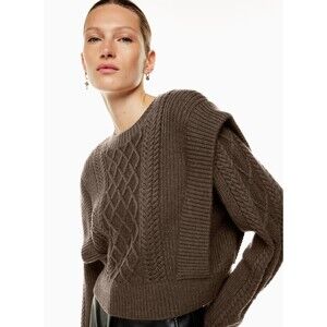 Aritzia Babaton Seek Sweater Rich Mocha Brown Merino Wool Cable Knit Size Medium